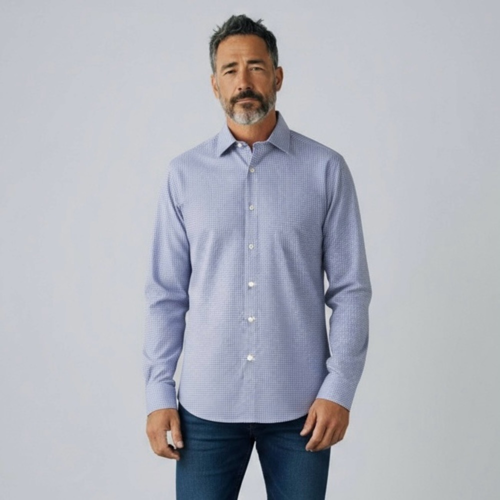 🌻Robert Barakett Purple Check Long Sleeve Collared Dress Shirt 15 1/2 32-33